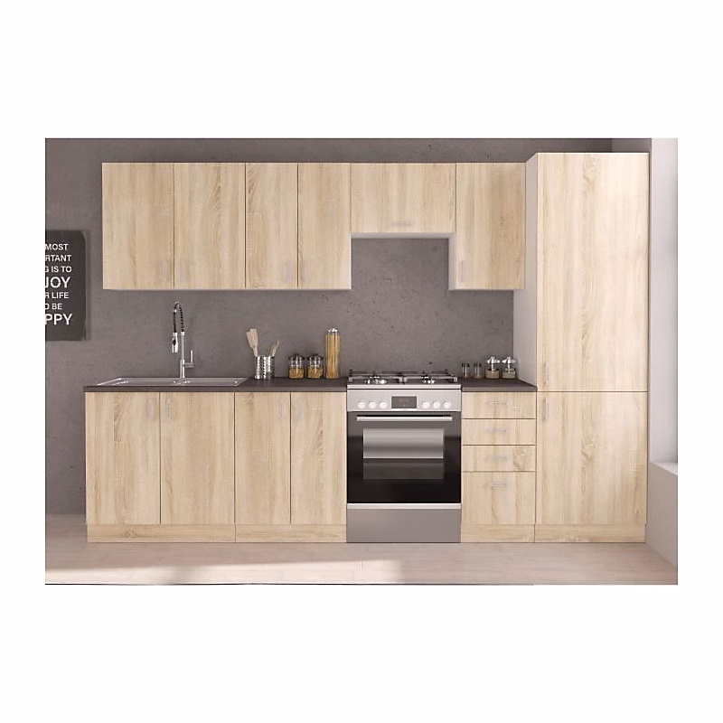 Cuisine complete SARA – Décor chene sonoma, L300 cm