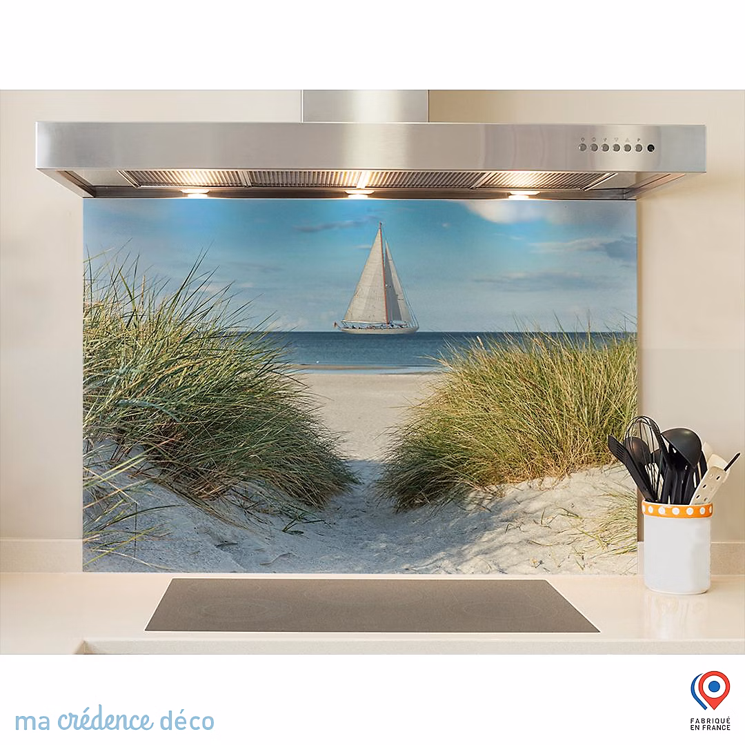 Crédence cuisine fond de hotte Dunes et plage mer – Alu composite | L 70 cm x H 60 cm | MaCrédenceDéco