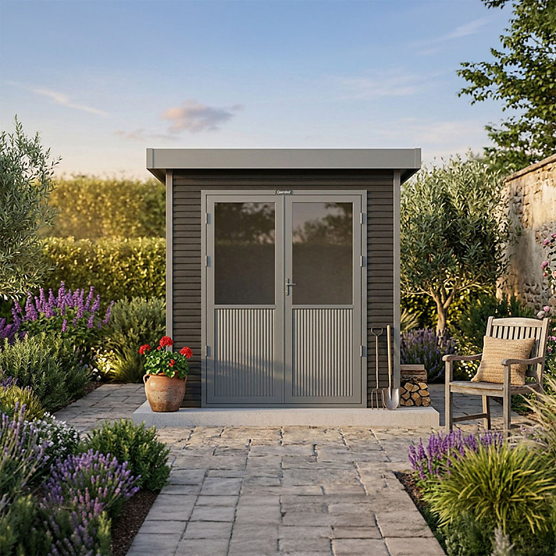 Barac – Abri de jardin en bois composite 28mm | Onyx 22 | 4m² | Gris