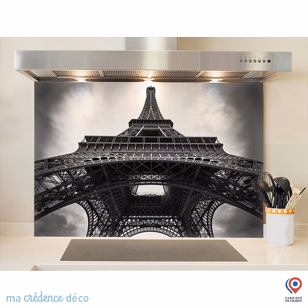 Crédence cuisine fond de hotte Tour-Eiffel – L Verre trempé x H 90 cm, MaCrédenceDéco