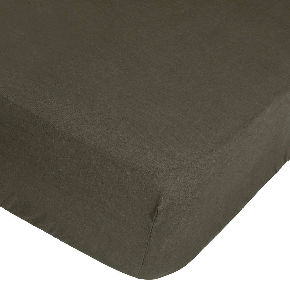 Drap – housse Linah, vert kaki, lin lavé 160 × 200 cm, Atmosphera
