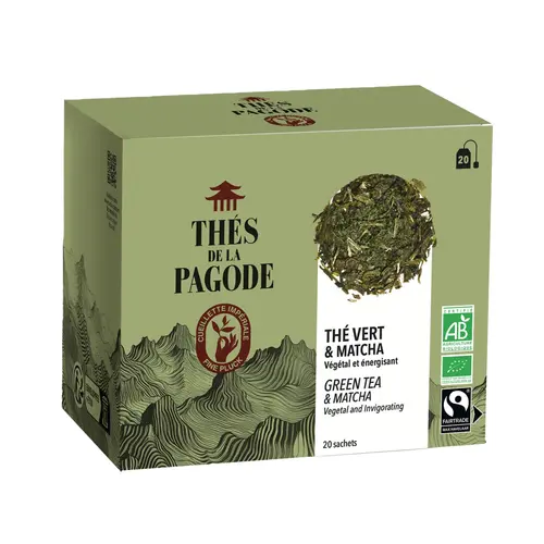 Au service de vos extérieurs：Thé vert au matcha bio et équitable Thés de la Pagode - 20 infusettes