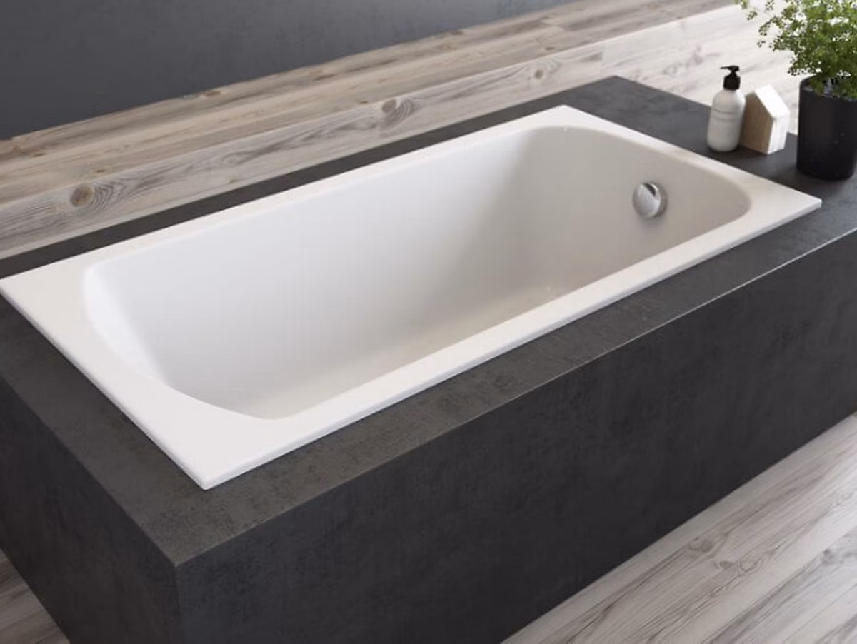Baignoire rectangulaire 160 x 70 CLASSIC SLIM acrylique blanc + Habillage en polystyrène (4 cm) + Pieds + Vidage à chromé | Baignoire