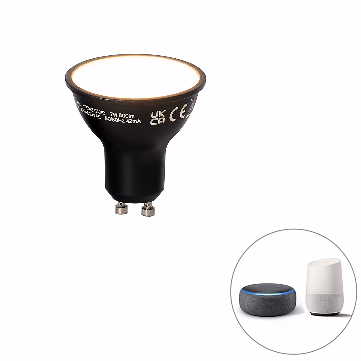Ampoule LED intelligente GU10 noire 7W 600lm 3000K – Réf. GSICACKQZ1249012153