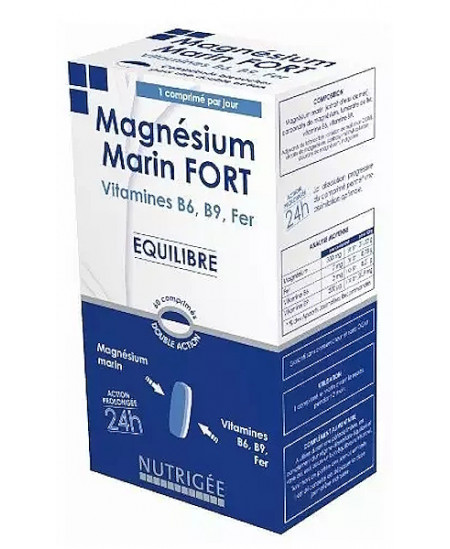 Nutrigee Magnésium Marin Fort B6 B9 Fer 30 comprimés bi couche