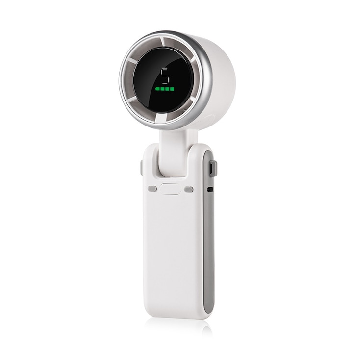 Mini ventilateur portable – Ventilateur turbo pliable avec 50 000 tr/min, batterie 3600 mAh, 5 vitesses et affichage numérique(blanc)