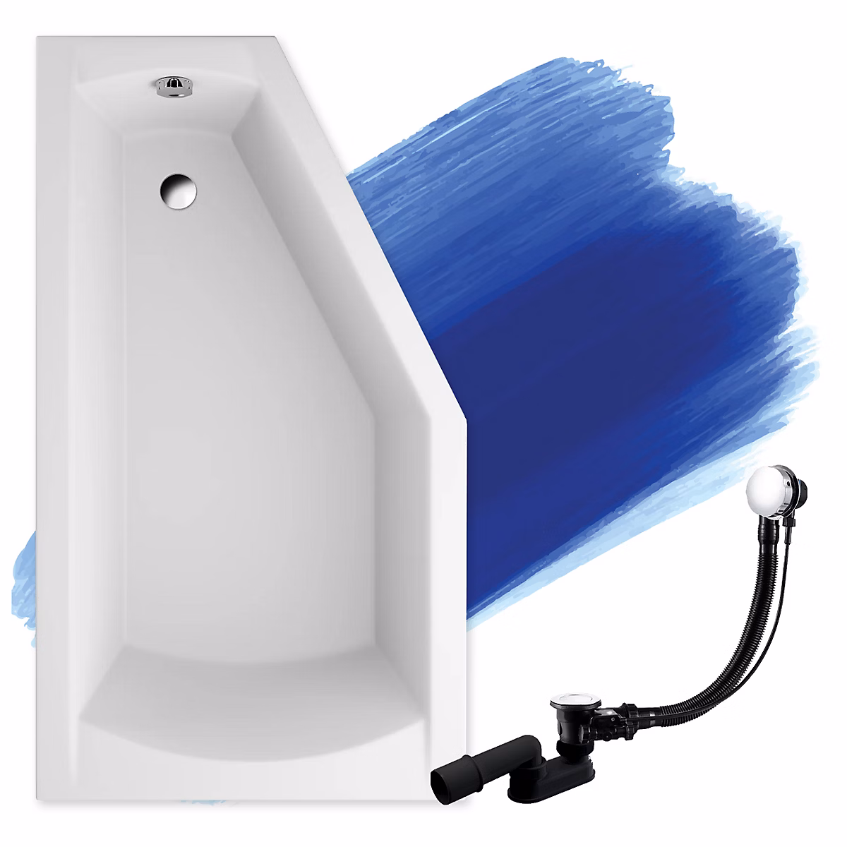Baignoire asymétrique 150 x 90 Gauche SELENA acrylique blanc – sans Habillage + Pieds + Vidage à chromé