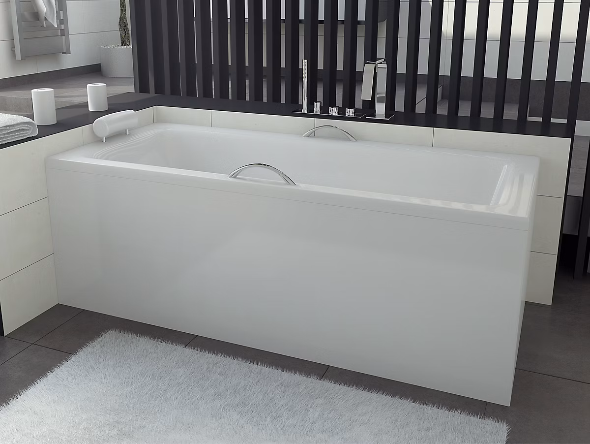 Baignoire rectangulaire 140 × 70 TALIA acrylique blanc + avec Tablier + Pieds + Vidage à chromé