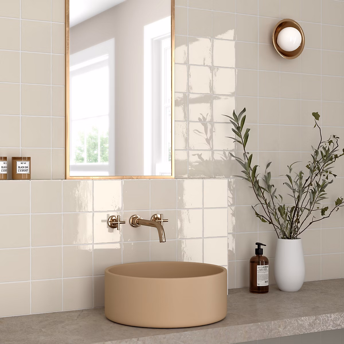 Faïence murale unie beige brillant L.10 x l.10 cm x ép.8 mm – Twist