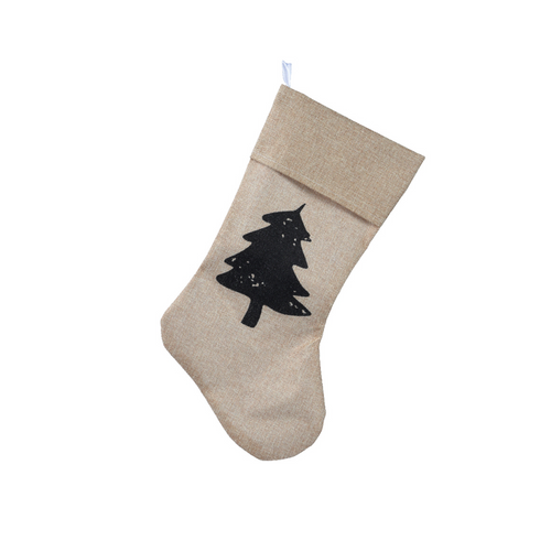 CHAUSSETTE DE NOËL BEIGE IMPRIMÉ SAPIN