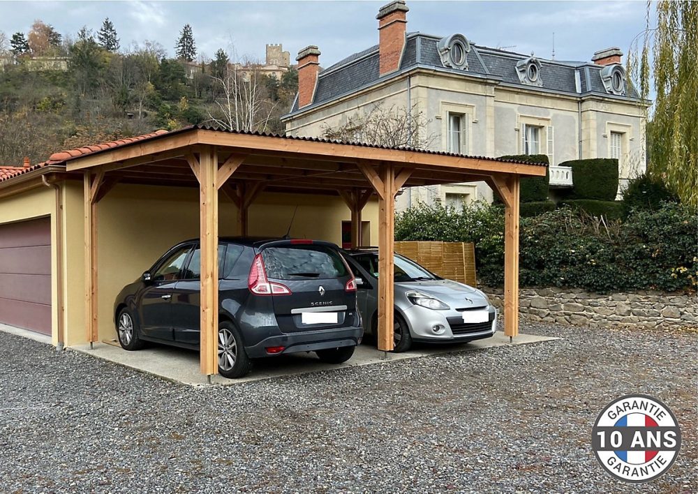 Carport toit plat – 500cmx450cm, bois DOUGLAS Français (Charpente en bois-auvent-abri voiture) 23 m². Garantie 10 ans