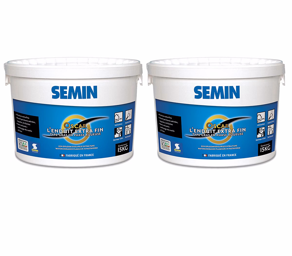 Enduit de Finition Extra Fin Semin Oscar | Prêt à l'Emploi – Intérieur/Extérieur – seau 15 kg – lot de 2