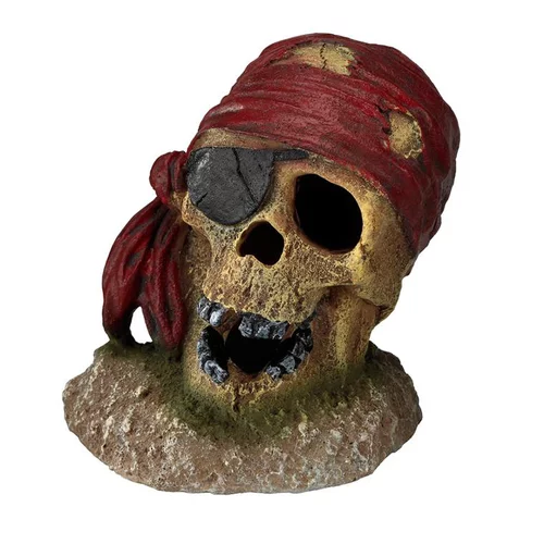 Un plus pour votre jardin：Décor d’aquarium Crâne de pirate œil bandé - 8 cm