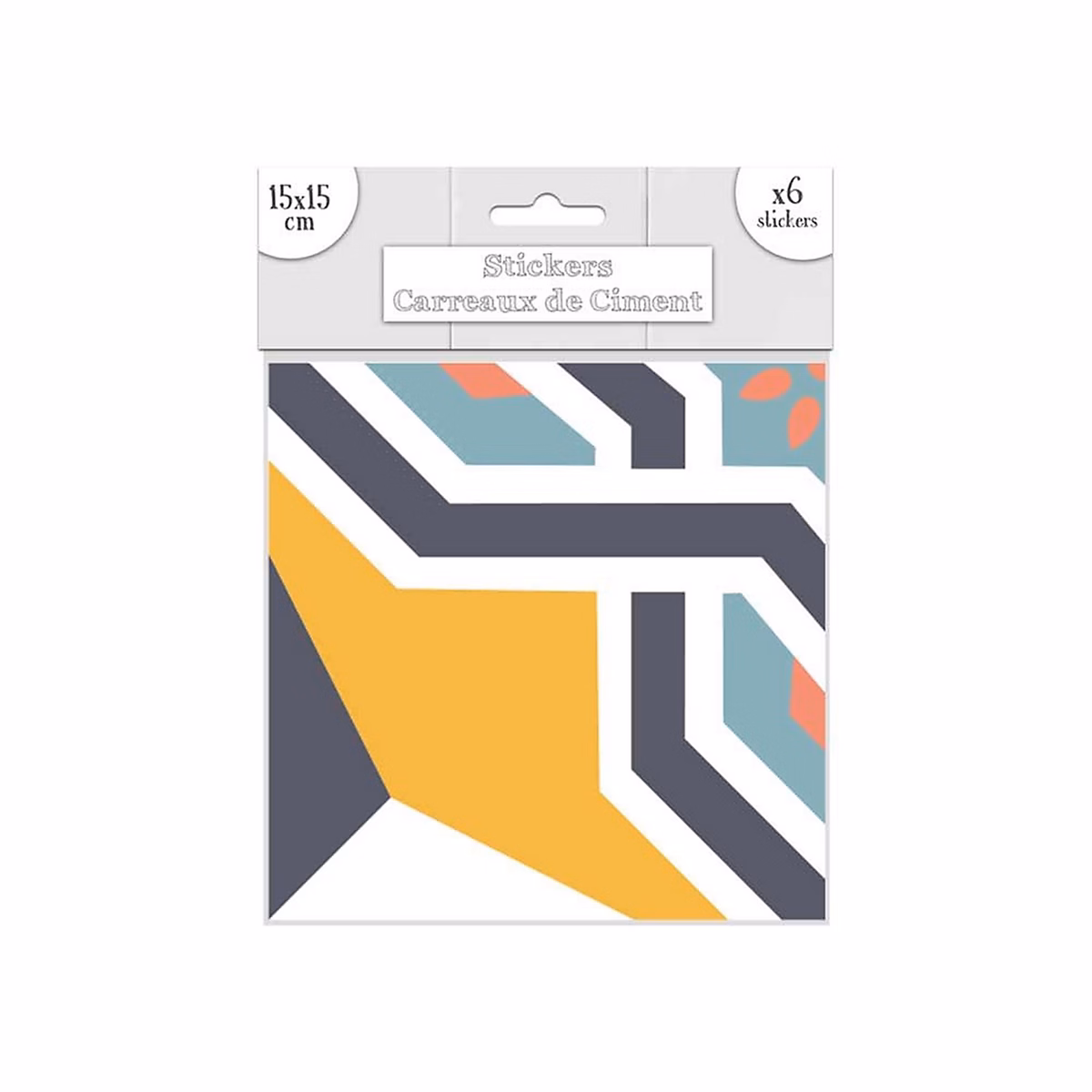 Ensemble de 6 stickers carreaux de ciment lignes Orange – L. 15 x l. 15 x H. 0.1 cm