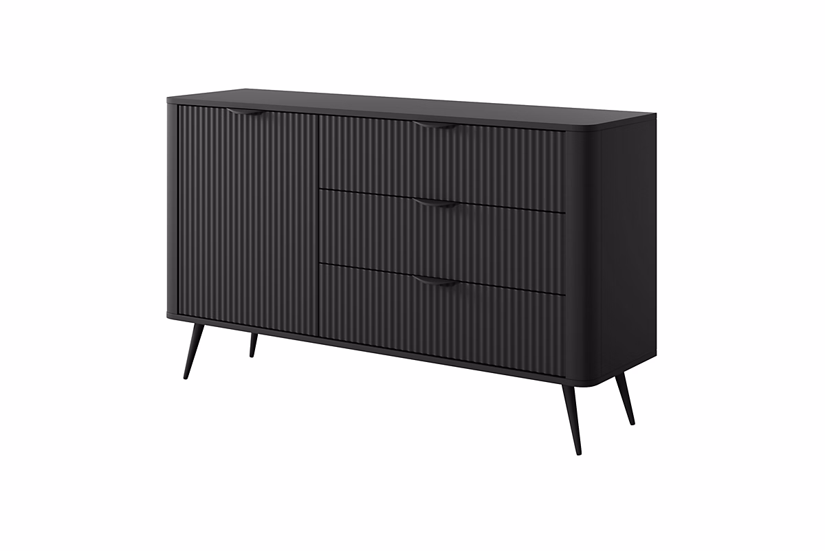Commode : 3 Tiroirs – 1 Porte, Noir, 138,2 × 38 × 81,2 cm