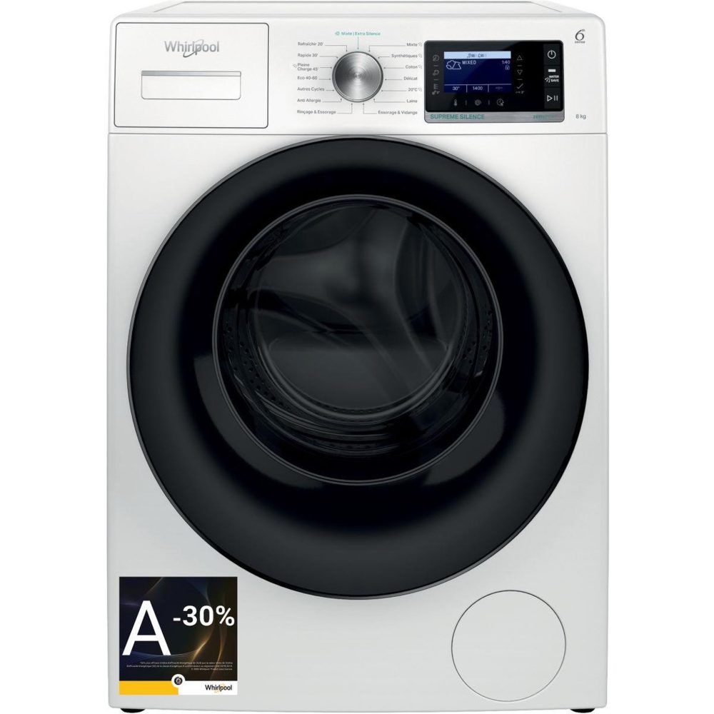 Whirlpool Lave linge hublot w7x89bsilencefr - 8 kg - 1400 tr/min - classe a - moteur induction direct drive