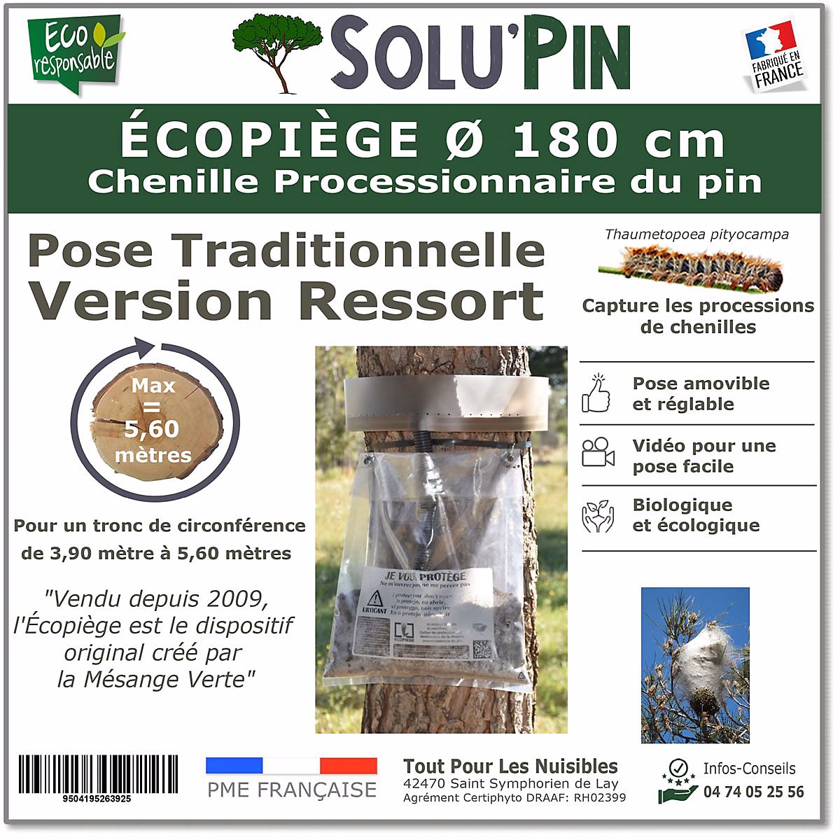80 cm Collier ÉCOPIÈGE – Version Ressort SoluPin, Piège pour capturer Les Chenilles Processionnaires du Pin