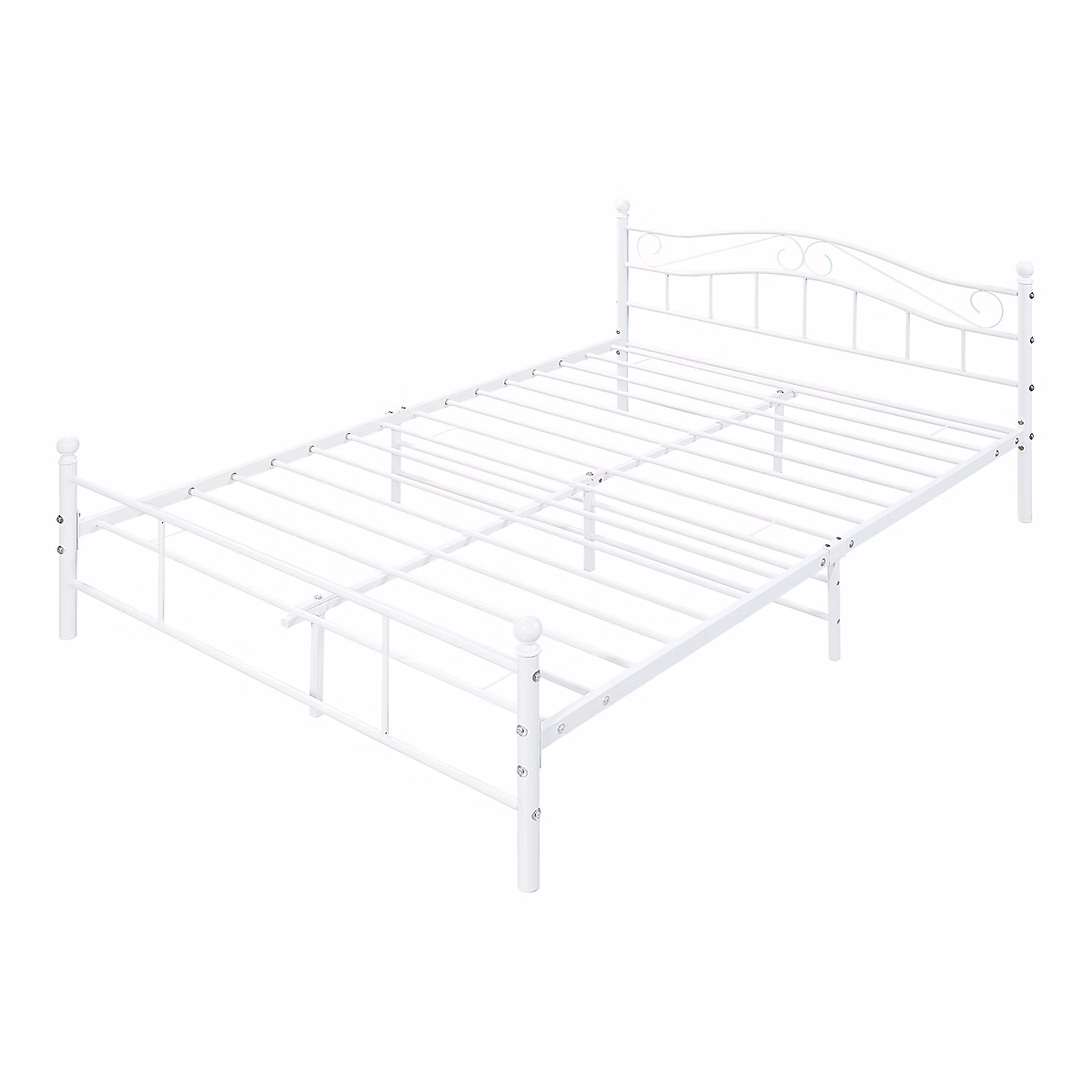 Cadre de lit double Florenz Acier Revêtu par Poudre 140 x 200 Blanc en.casa | Lit