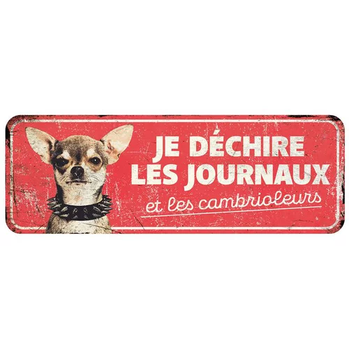 Facile extérieur:Panneau d'avertissement chihuahua coloris rouge en métal galvanisé D&D Home - 40 x 13 x 0,3 cm