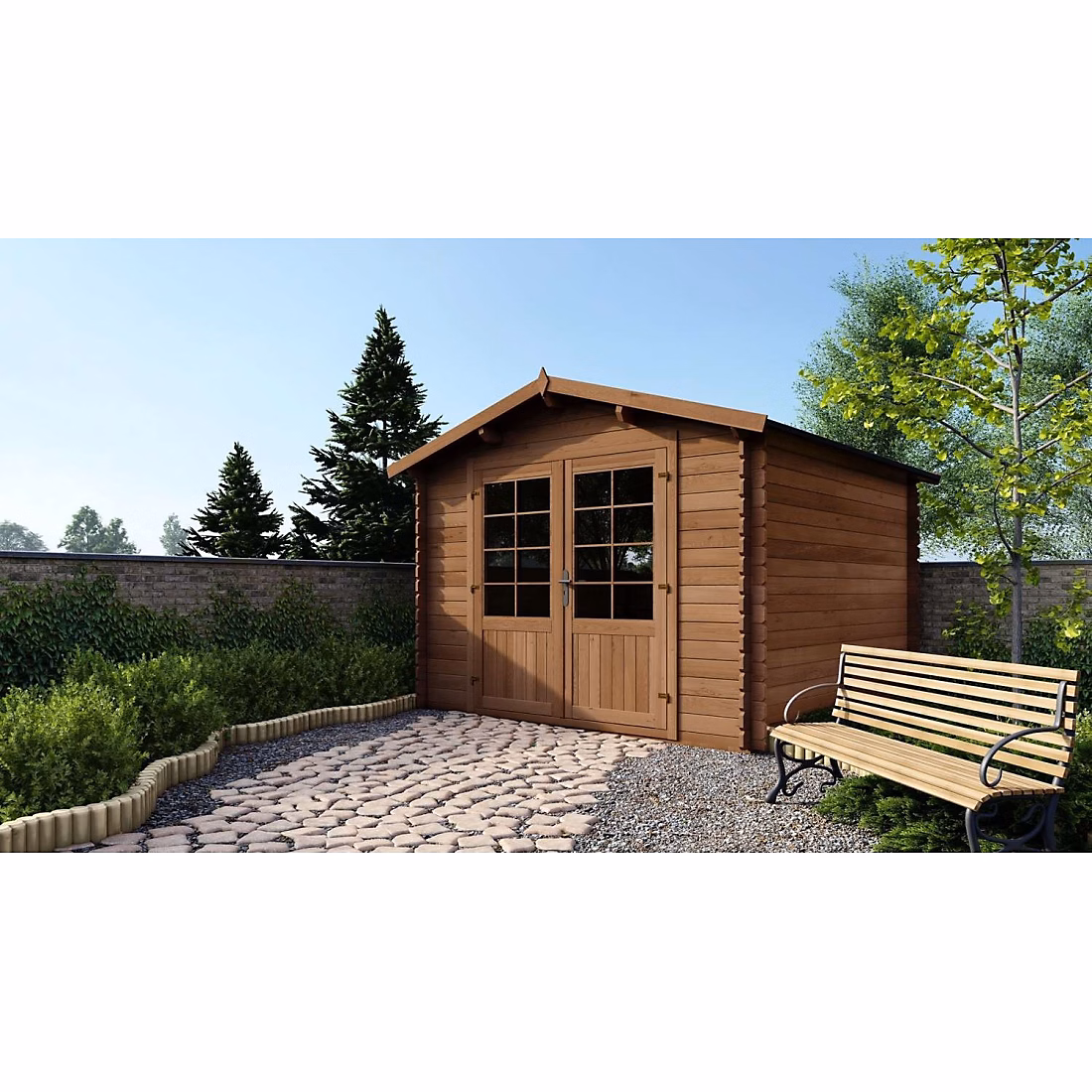 Abri de jardin en bois | 9m2 – 3 × 3m – Traité – Ep. 28mm – Couleur: marron – DOM427