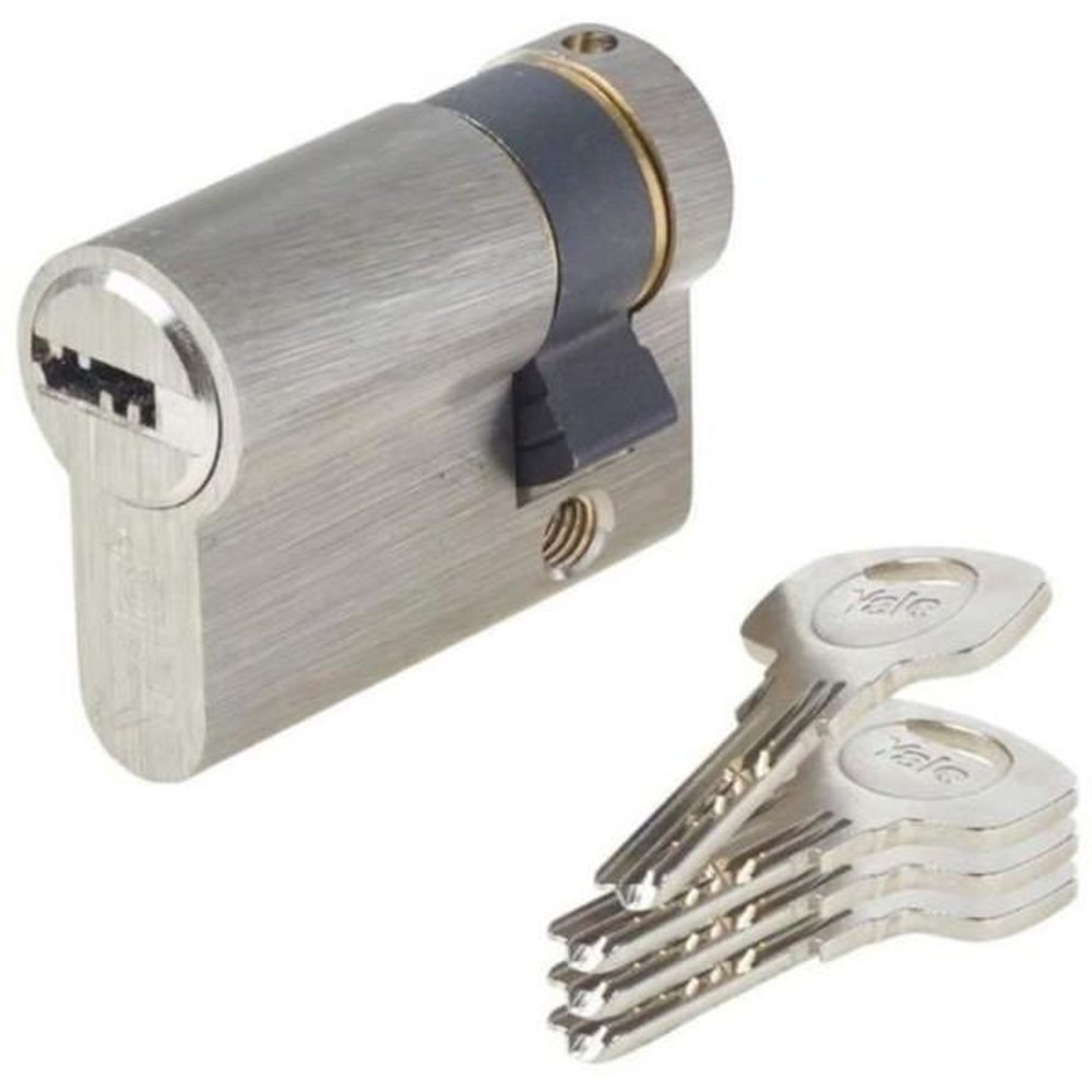 YALE Demi-cylindre de serrure - yale - yc1000+ - 30x10 mm - 6 goupilles - 4 clés réversibles - nickelé
