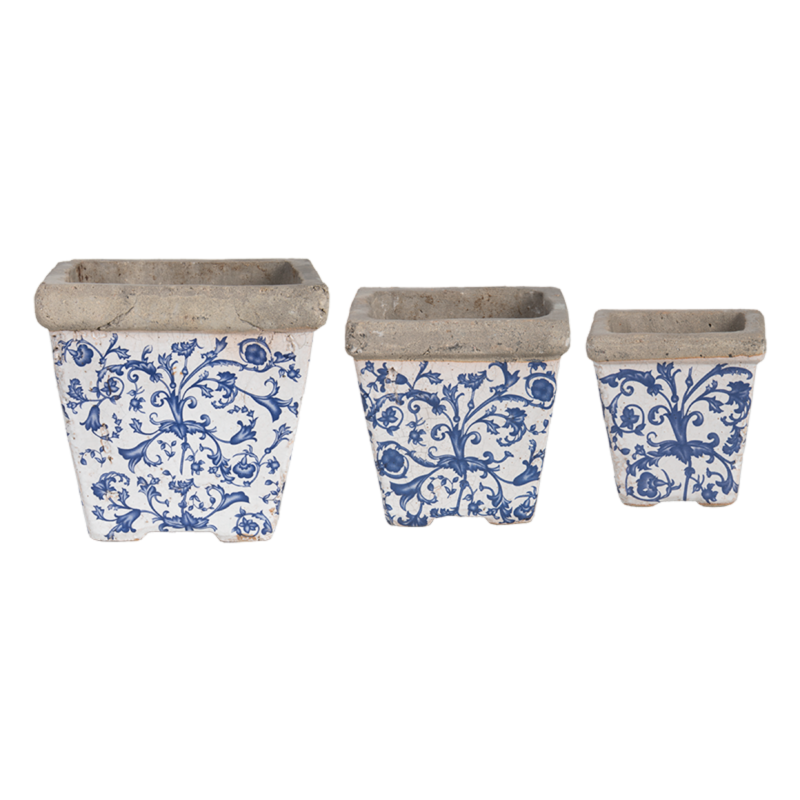 Set 3 pots en céramique bleu patiné
