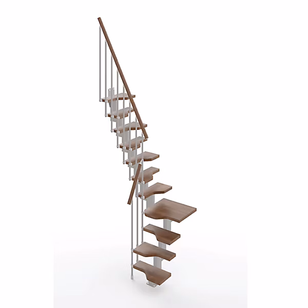 Escalier 1 quart tournant 10 marches – Hauteur à franchir de 2.21 à 2.61m, Largeur 61cm, Couleur noyer et gris