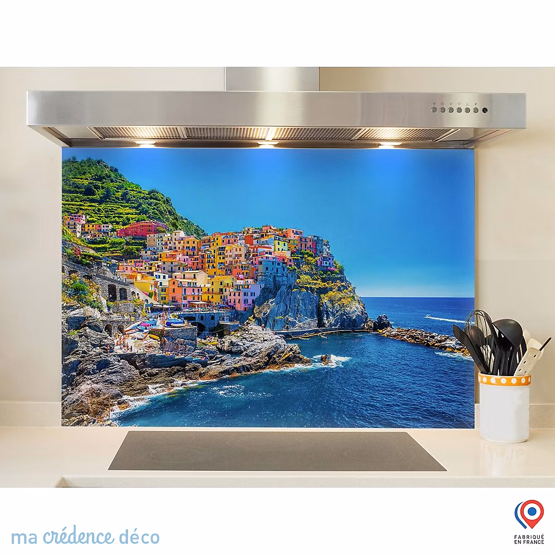 Crédence cuisine fond de hotte Italie Cinque Terre – Verre trempé, L 90 cm x H 70 cm, MaCrédenceDéco