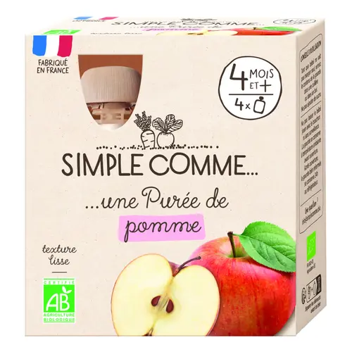 Pour aménager vos extérieurs：Pack de 4 gourdes de purée de pomme bio Simple comme - 4 x 85 g
