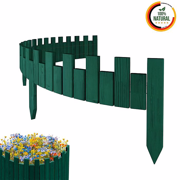 Bordure de jardin – Floranica, Bois de pin, 200 cm x 10 cm, Verte, Esthétique crénelée