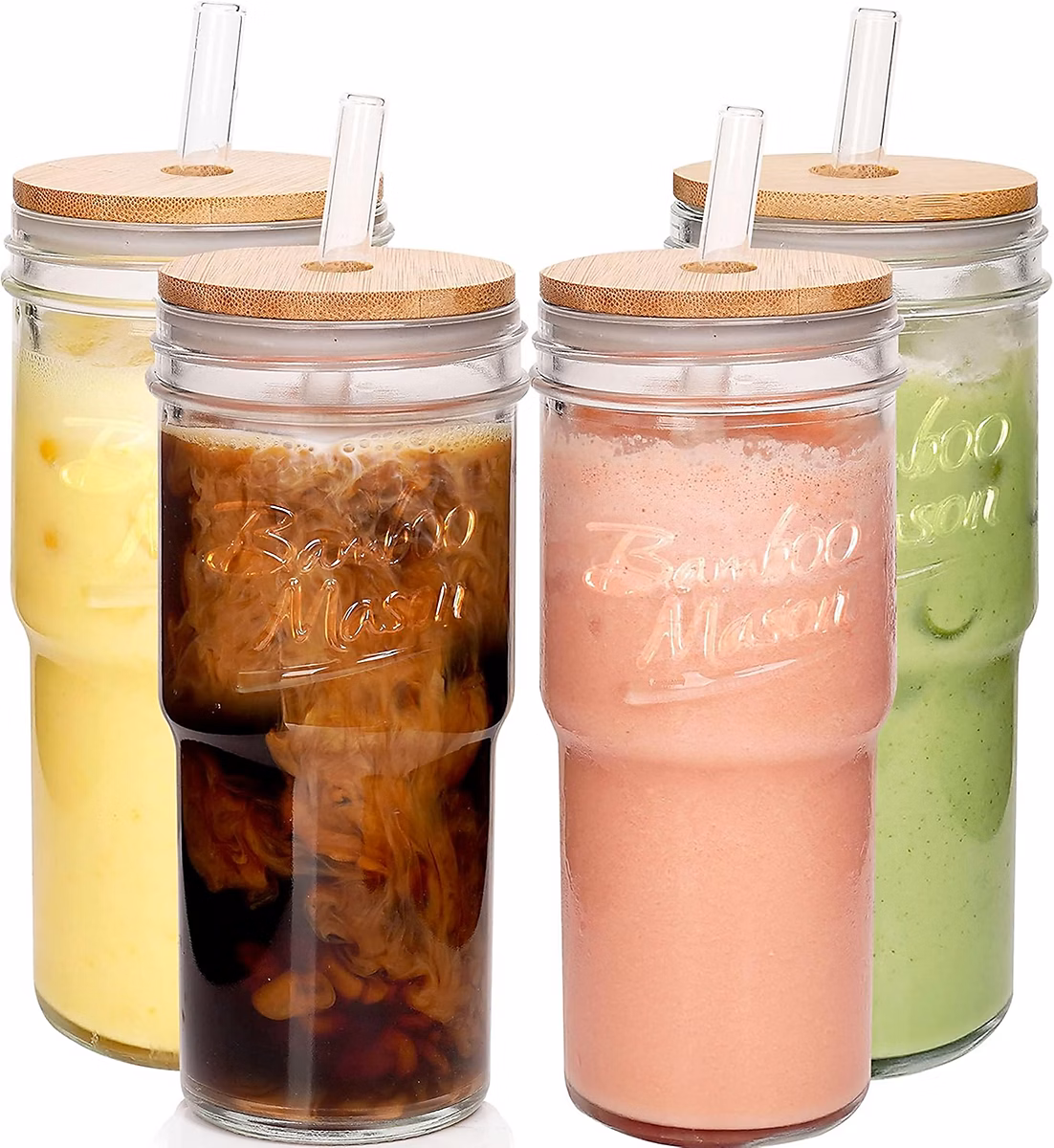 Vaisselle – Ensemble 4 Bocaux Mason 700ml avec Couvercles Pailles