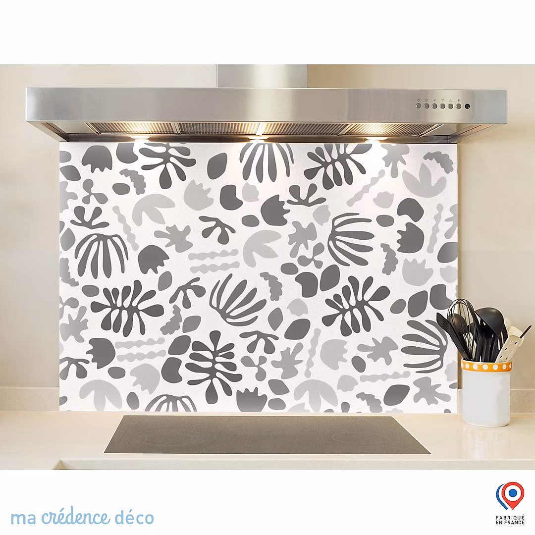 Crédence cuisine fond de hotte inspiration Matisse Noir et blanc – Verre trempé, L 90 cm x H 70 cm, MaCrédenceDéco