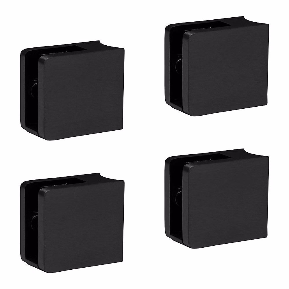 4 x Pince à verre pour tube diam. 42 – 4 modèle 21, Ep. verre 8 mm, Inox noir anthracite