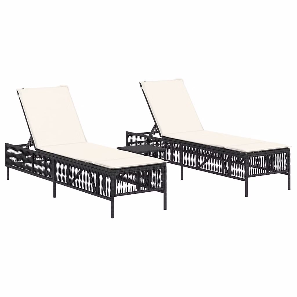 Chaises longues avec table noir résine tressée vidaXL – lot de 2