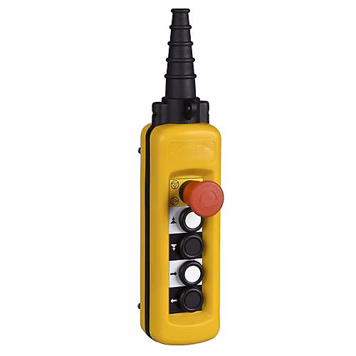 Boîte à boutons suspendue Schneider Electric XACA49141 | 4 poussoirs + arrêt d'urgence – jaune