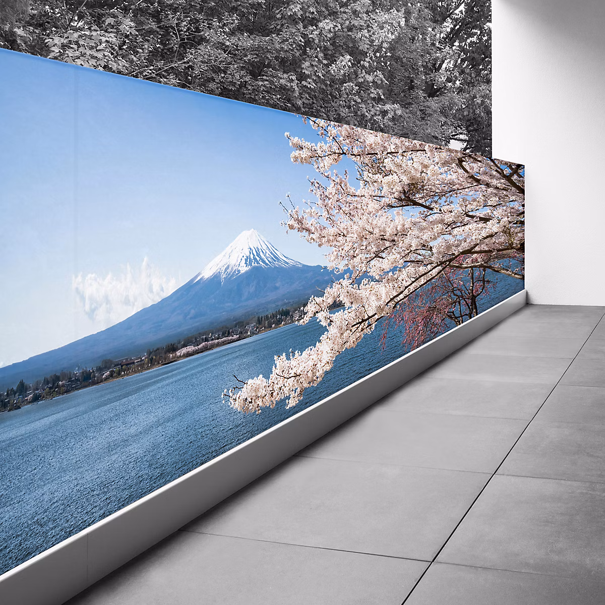 Brise vue Trompe l'oeil – 120 × 332 cm, Le Mont Fuji au bord de l'eau 3617689694597