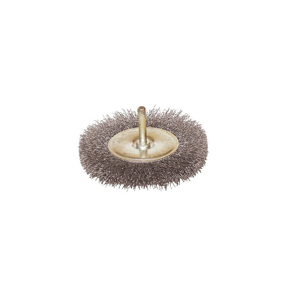 Brosse circulaire sur tige fil acier ondulé 0 – 30 mm D.100 mm Q.6 mm Ep.12 mm LEMAN 330.100V