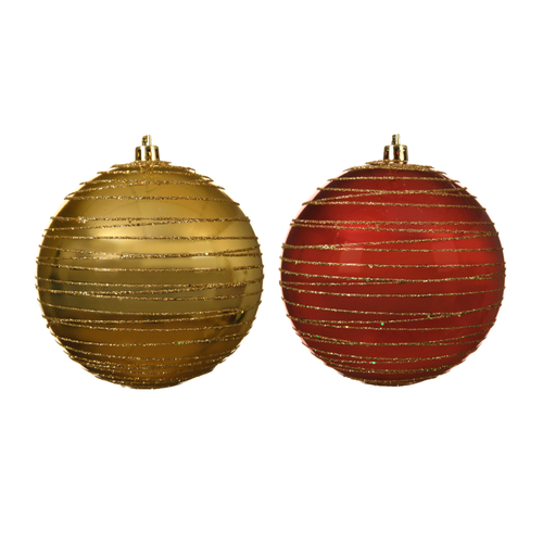 BOULE DE NOËL INCASSABLE MAT OR OU ROUGE PAILLETTES DORÉES - ∅10CM