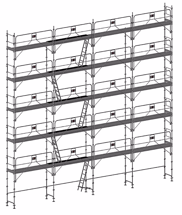 Echafaudage fixe de façade 156m² – Structure + Planchers + Plinthes + Garde, corps, DUO156GC, SPP