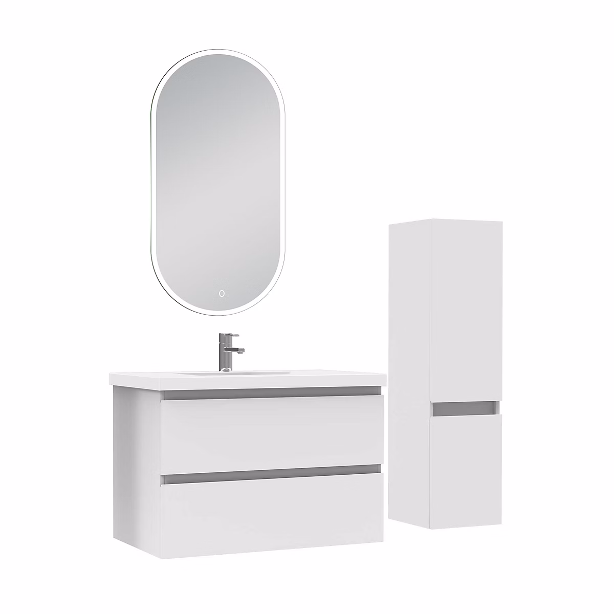 Ensemble meuble de salle de bains – Ensemble meubles Salle de Bain 80cm vasque + colonne + miroir LED Blanc