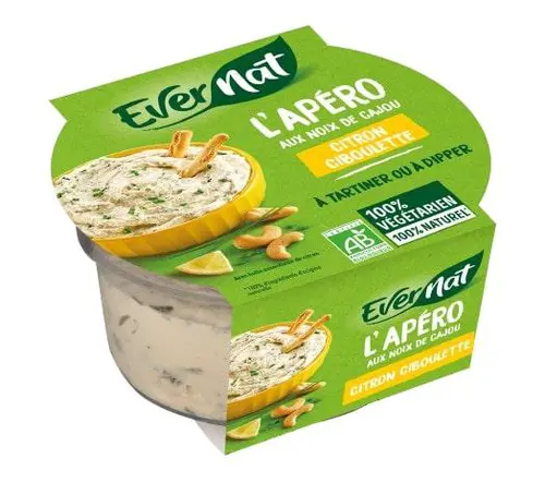 Utile dehors：L’Apéro végétal bio à tartiner citron ciboulette Evernat – 140 g