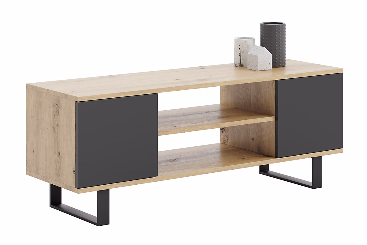 Armoire RTV Focus 155 cm – pieds en métal Chêne artisanal noir