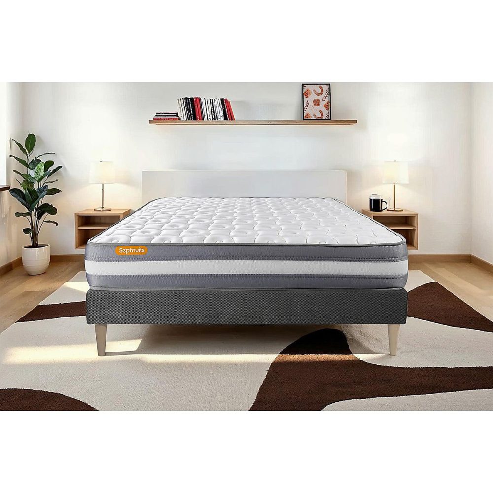 Ensemble – Matelas Mémoire de forme 24cm d'épaisseur, 3 zones de confort, Confort ferme, Sommier tapissier monobloc