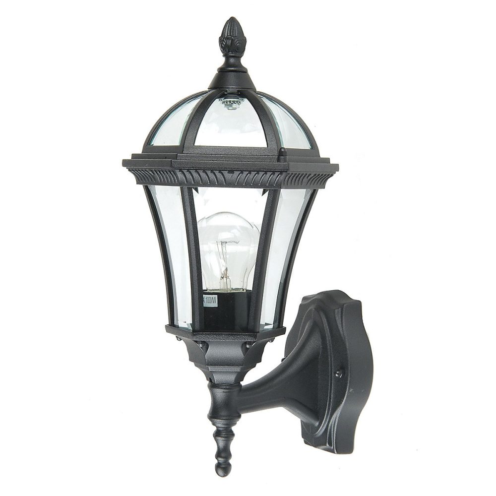 Elsteadbury – Lanterne murale extérieure à 1 ampoule noire IP44, E27
