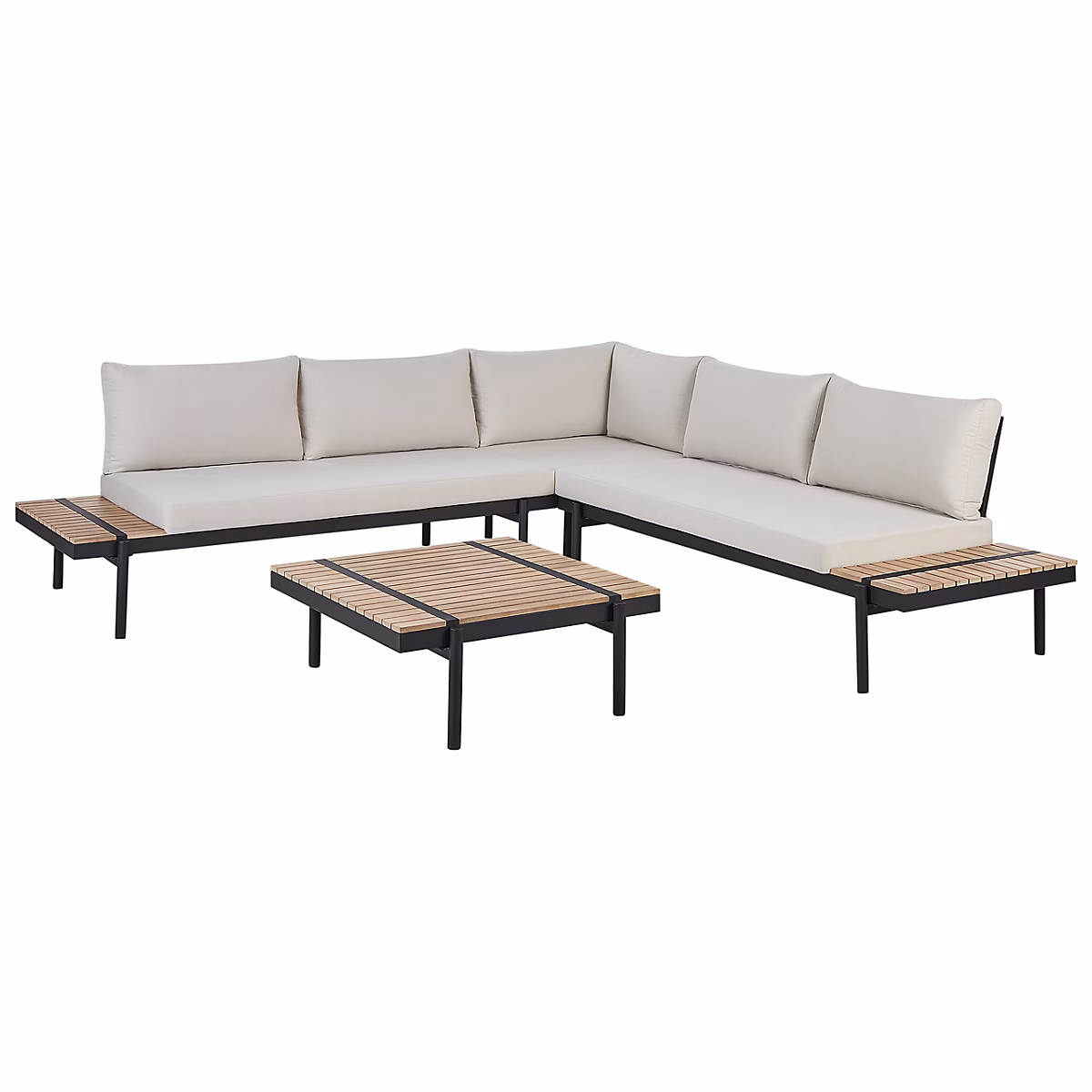 Salon et mobilier de jardin – Ensemble de canapés d'angle de jardin 5 places BELLARIVA Bois d'eucalyptus Blanc cassé