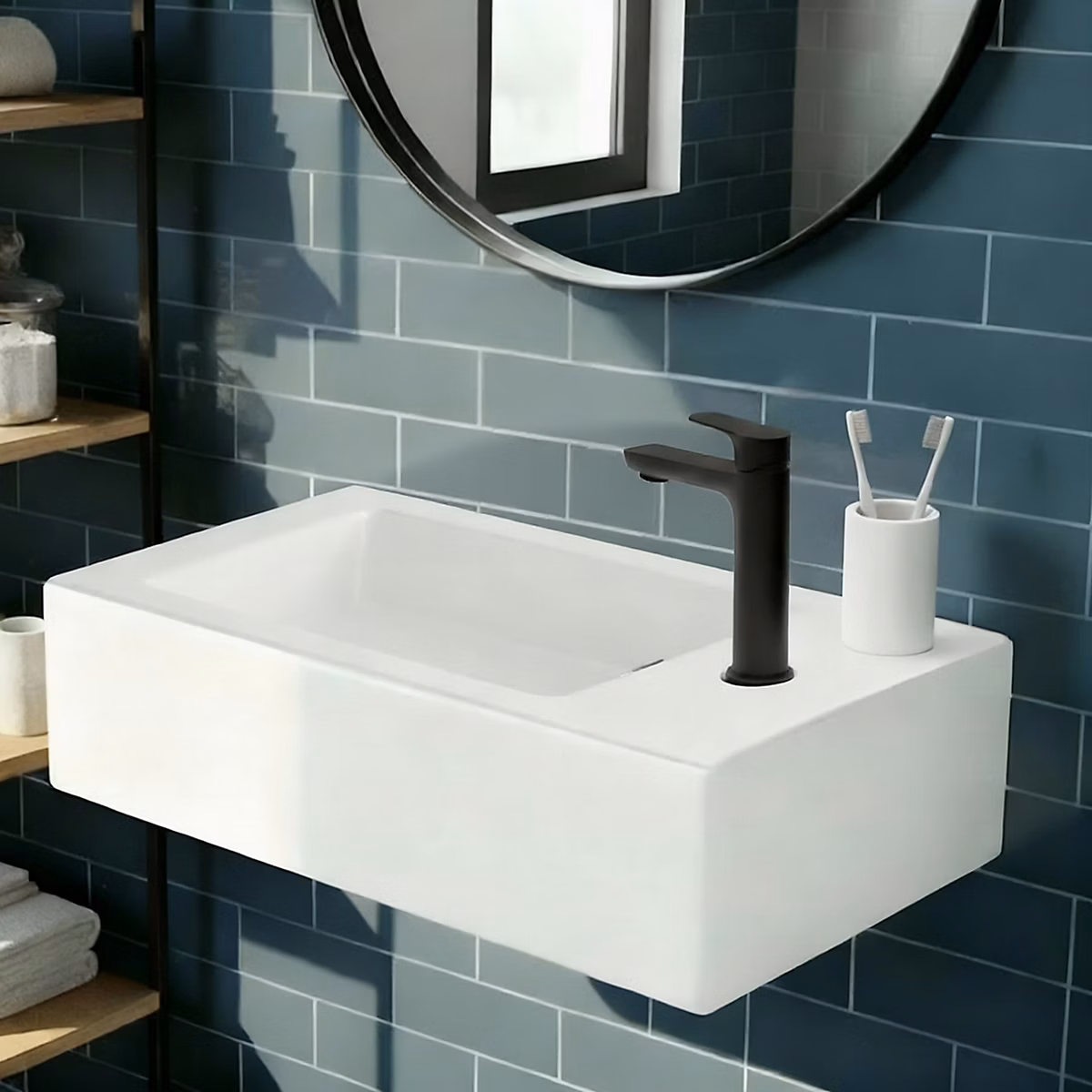 Lave mains céramique blanc – l.50 x H.14, 5 x P.25 cm, GoodHome Rioni