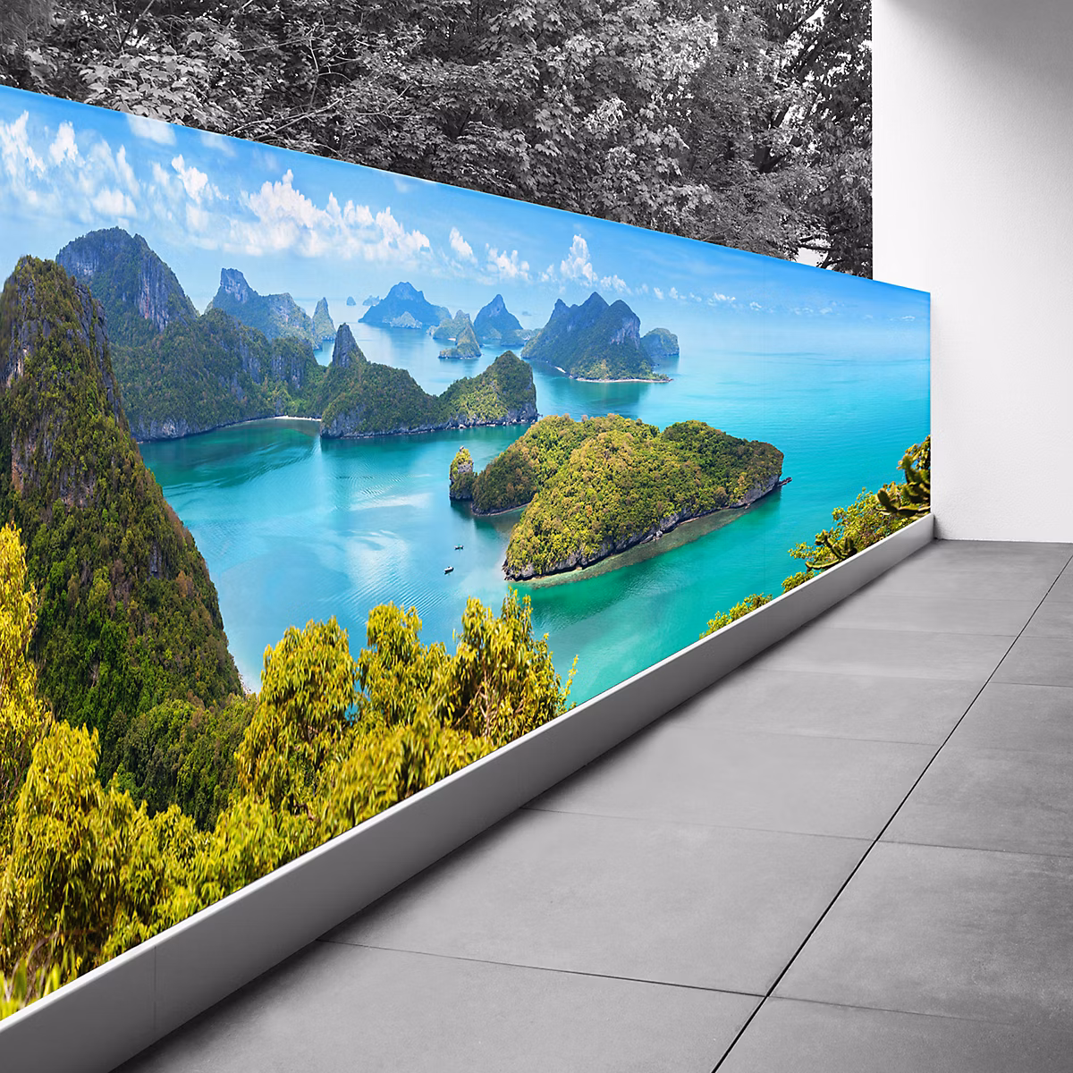 Brise vue Trompe l'oeil – 130 × 520 cm, Iles paradisiaques 3617689693514