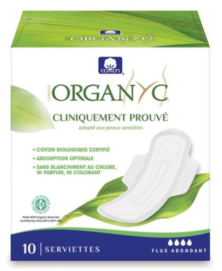Organyc - 10 Serviettes Ultra-Fines à Ailettes - Flux Abondant