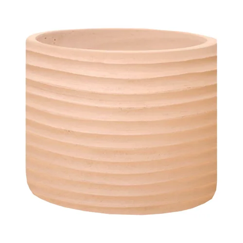 Pour équiper le jardin：Pot cylindrique en terre cuite coloris beige Poterie du Bousquet Strié - Ø 28 x H 23 cm