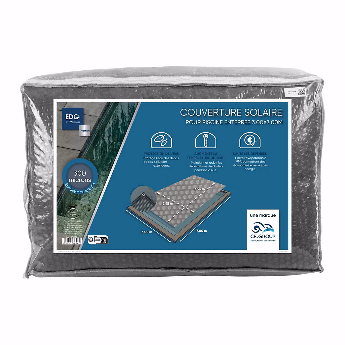 Bâche à bulles Pour Piscine Enterrée 3 × 7 – 300 Microns, Gris Translucide, Dimensions couverture 2.95 × 6.95